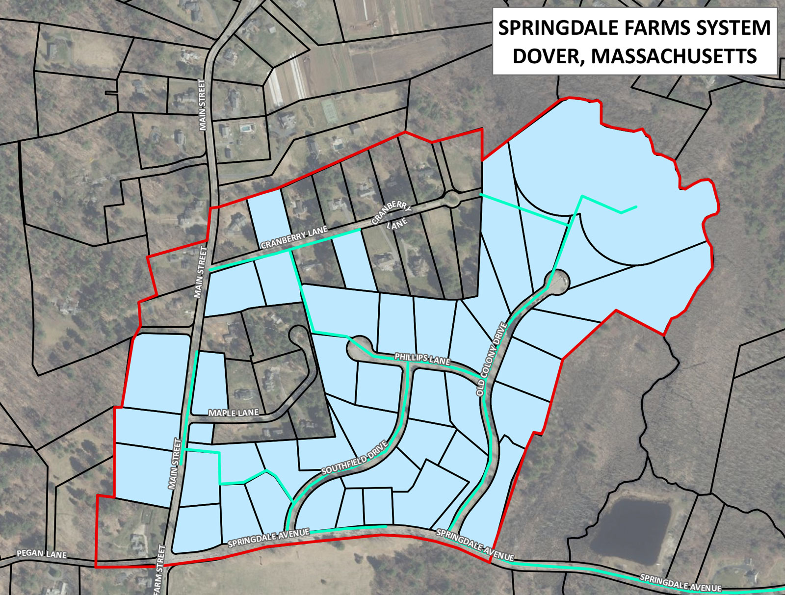 map of Springdale Farms System in Dover, Massachusetts