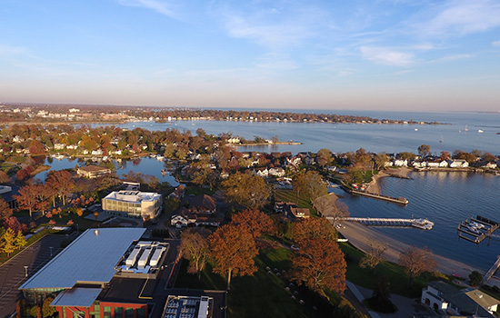 drone photo of Stamford, Connecticut coastline