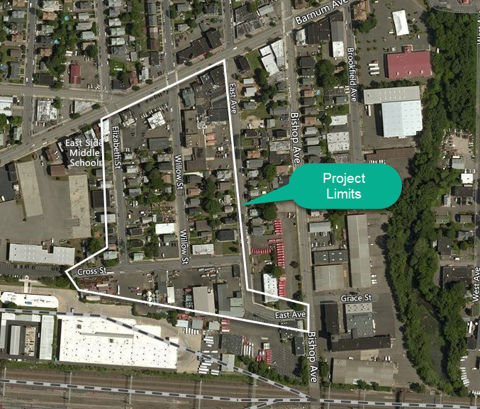 satellite map of Bridgeport, Connecticut main replacement project